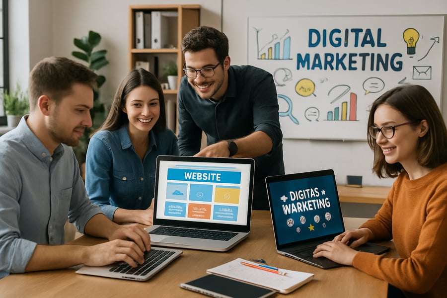 Professional digital marketing and website design team at work Professional digital marketing and website design team at work